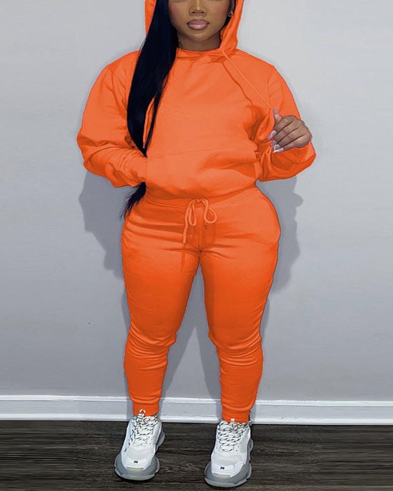 

Plus Size Long Sleeve Drawstring Hoodie & Pants Set, Orange