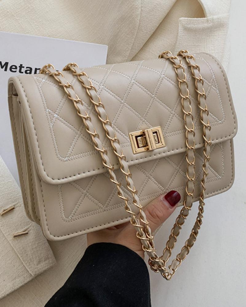 

Quilted Twist Lock Flap Shoulder Bag, Khaki
