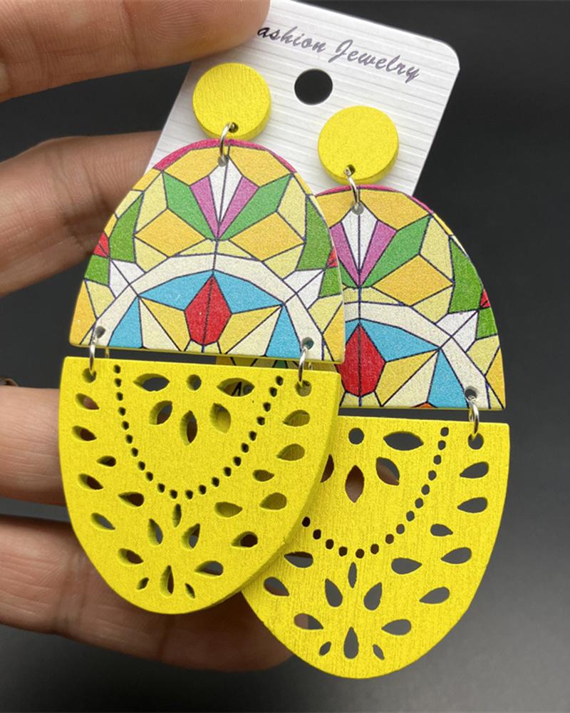 

1Pair Hollow Out Geometric Oval Drop Earrings, Yellow