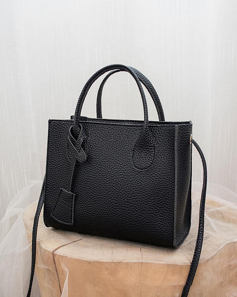 

Lychee Pattern Shoulder Bag With Handle, Black