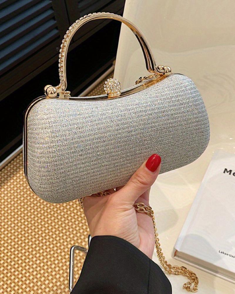 

Glitter Top Handle Chain Strap Evening Bag, Silver