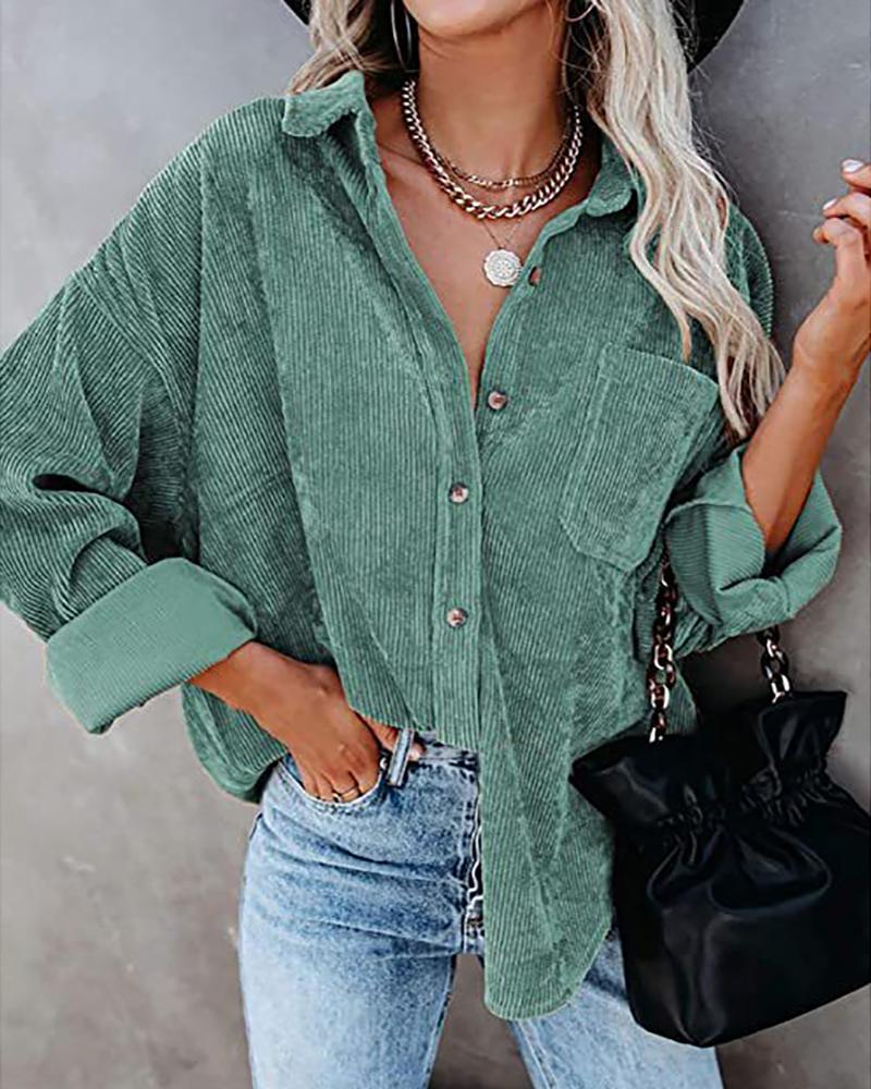 

Pocket Design Buttoned Long Sleeve Shirt, Green