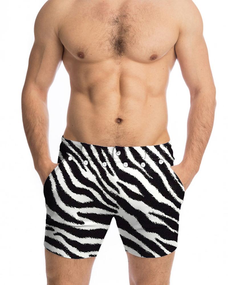 

Zebra Striped Skinny High Elastic Shorts, Black&white