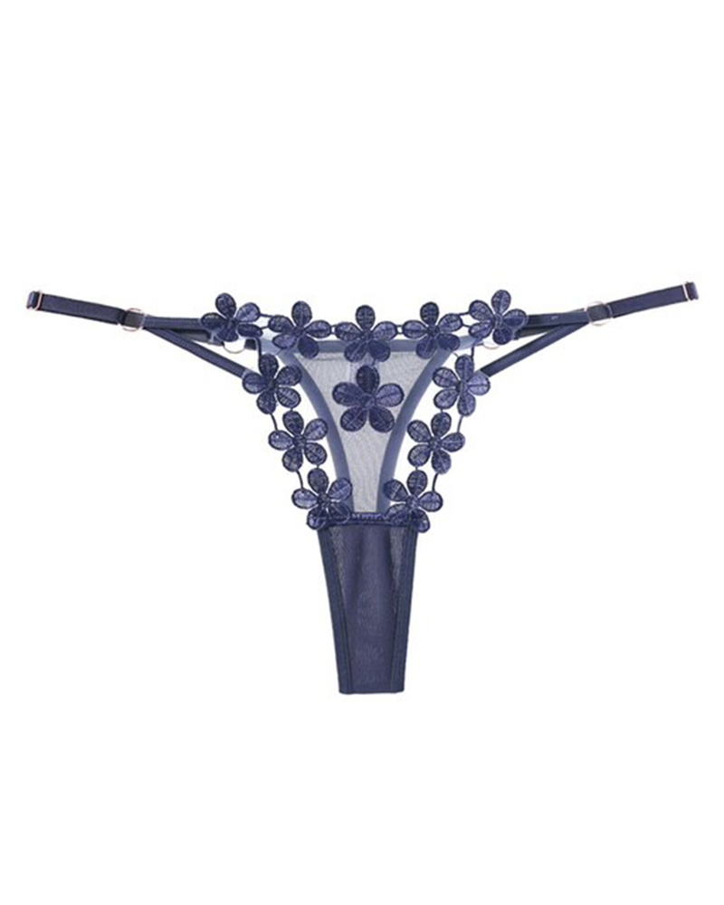 

Guipure Lace Mesh Patch Thong Panty, Blue