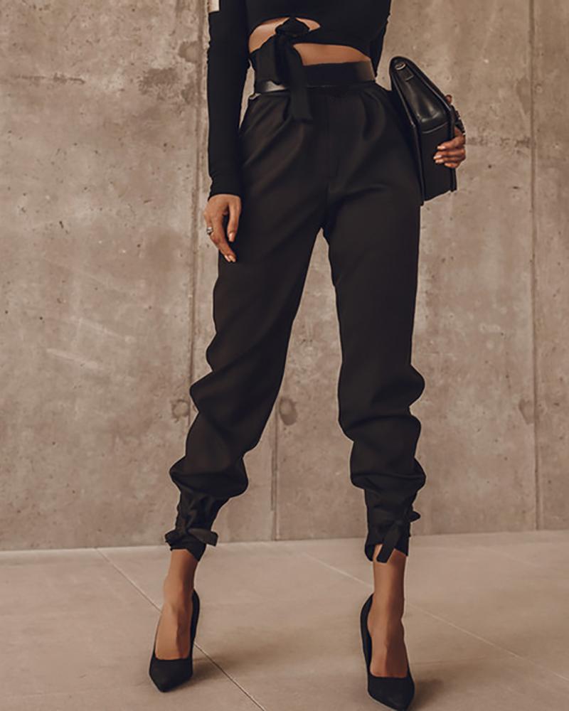 

Tied Detail High Waist Casual Pants, Black