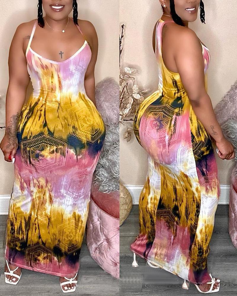 

Tie Dye Geometric Print Maxi Dress, Multicolor