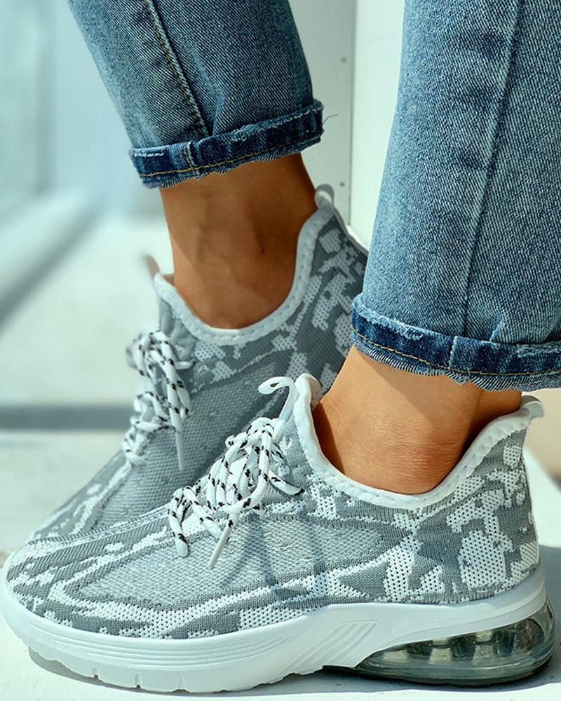 

Knitted Colorblock Breathable Casual Sneakers, Gray