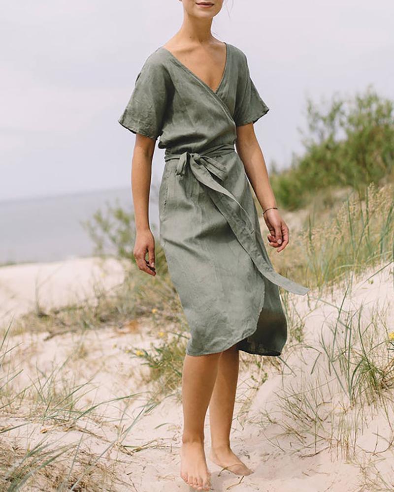 

Surplice Neck Short Sleeve Mini Dress, Green