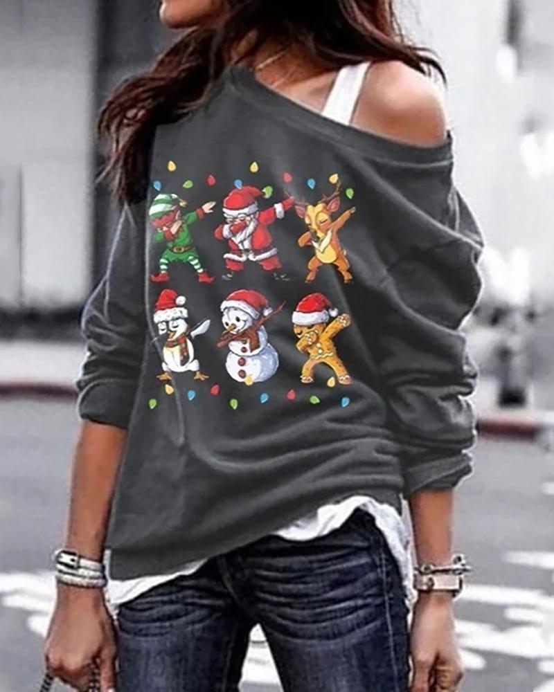 

Christmas Snowman Print Long Sleeve Sweatshirt, Gray