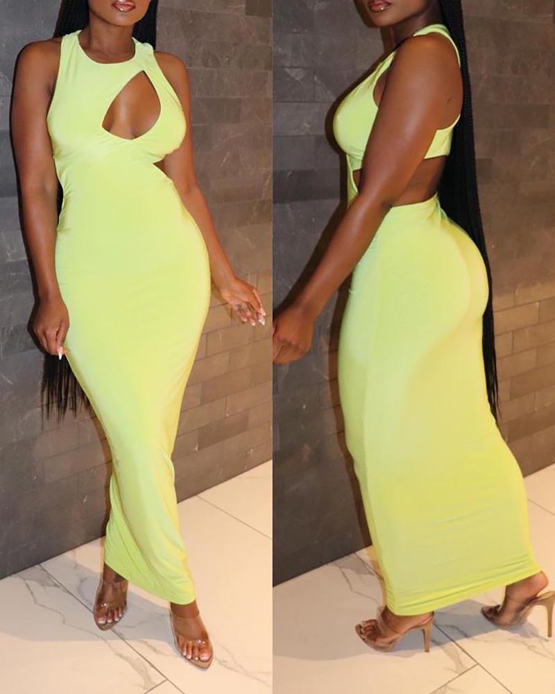 

Cutout Plain Sleeveless Maxi Dress, Yellow