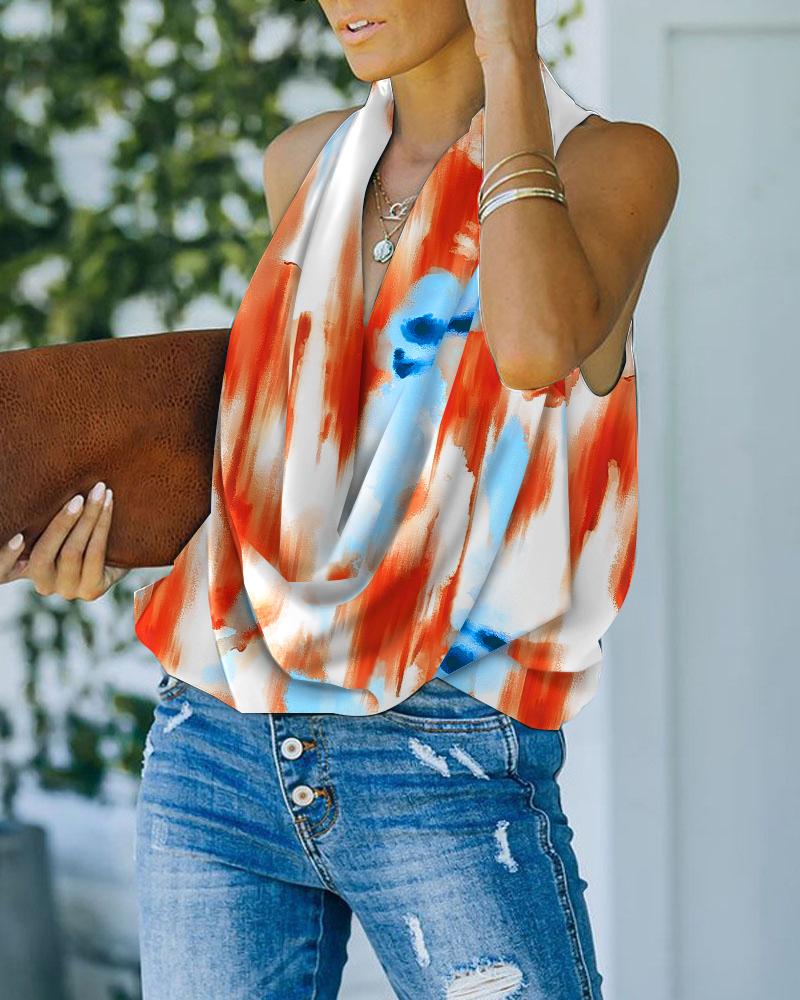 

Tie Dye Print Cowl Neck Casual Top, Multicolor