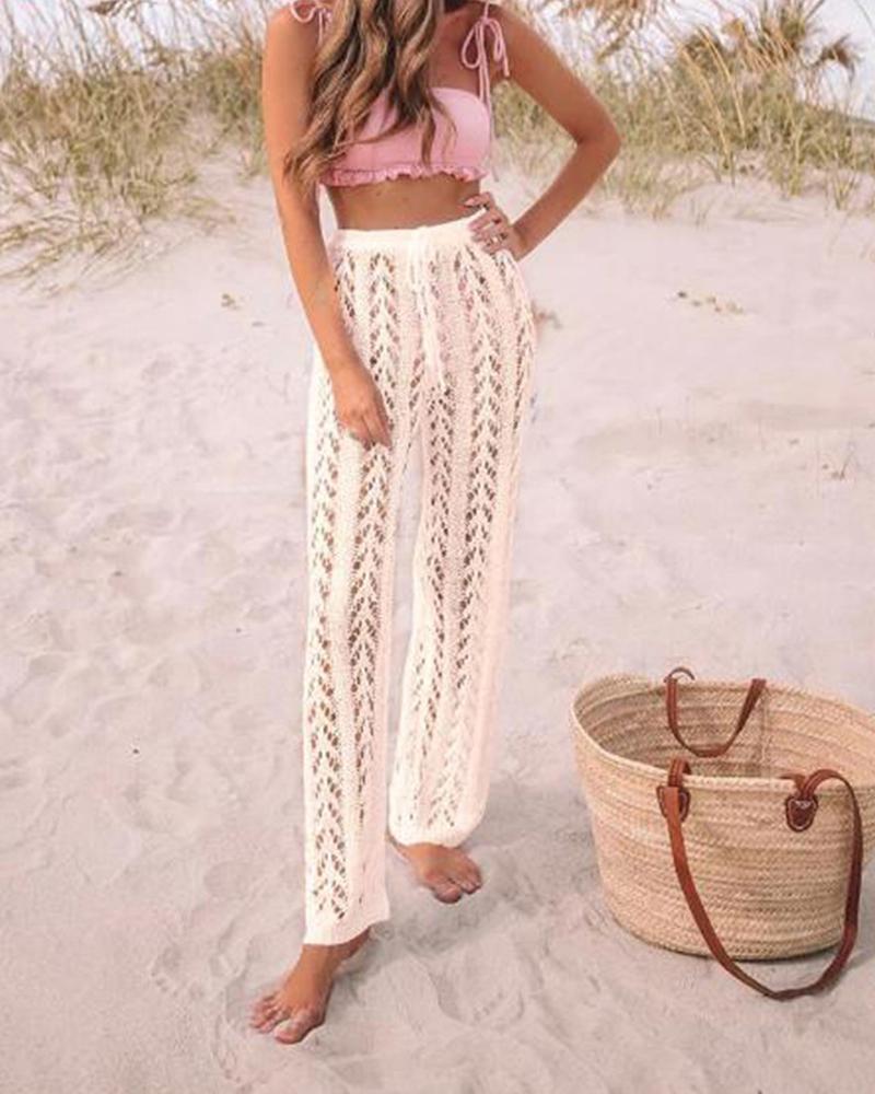 

Solid Loose Cut-out Beach Anti-uv Pants, Apricot