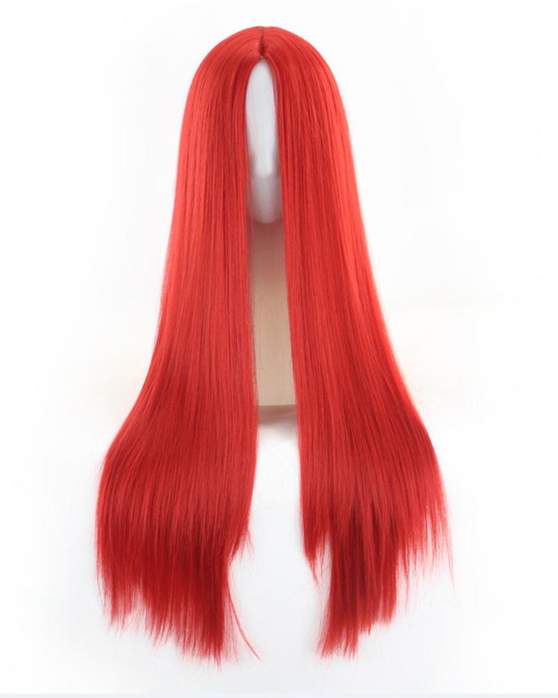 

Long Black Straight High Temperature Fiber Synthetic Hair Wig, Red