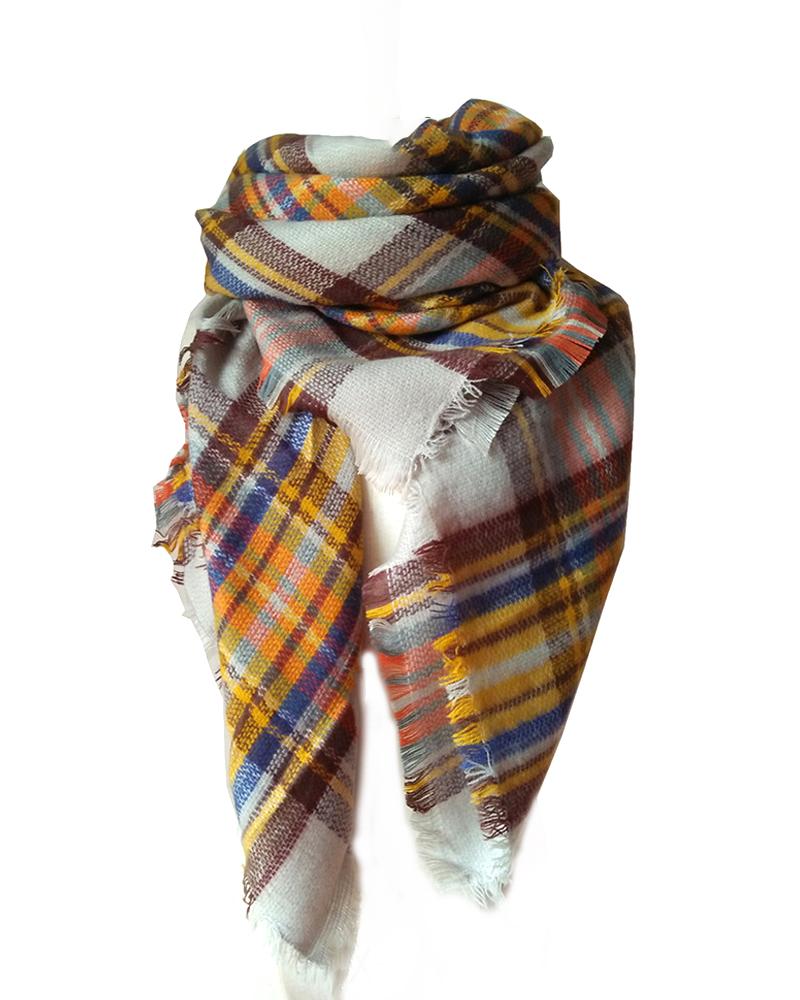 

Plaid Colorblock Fringe Hem Scarf, Style5