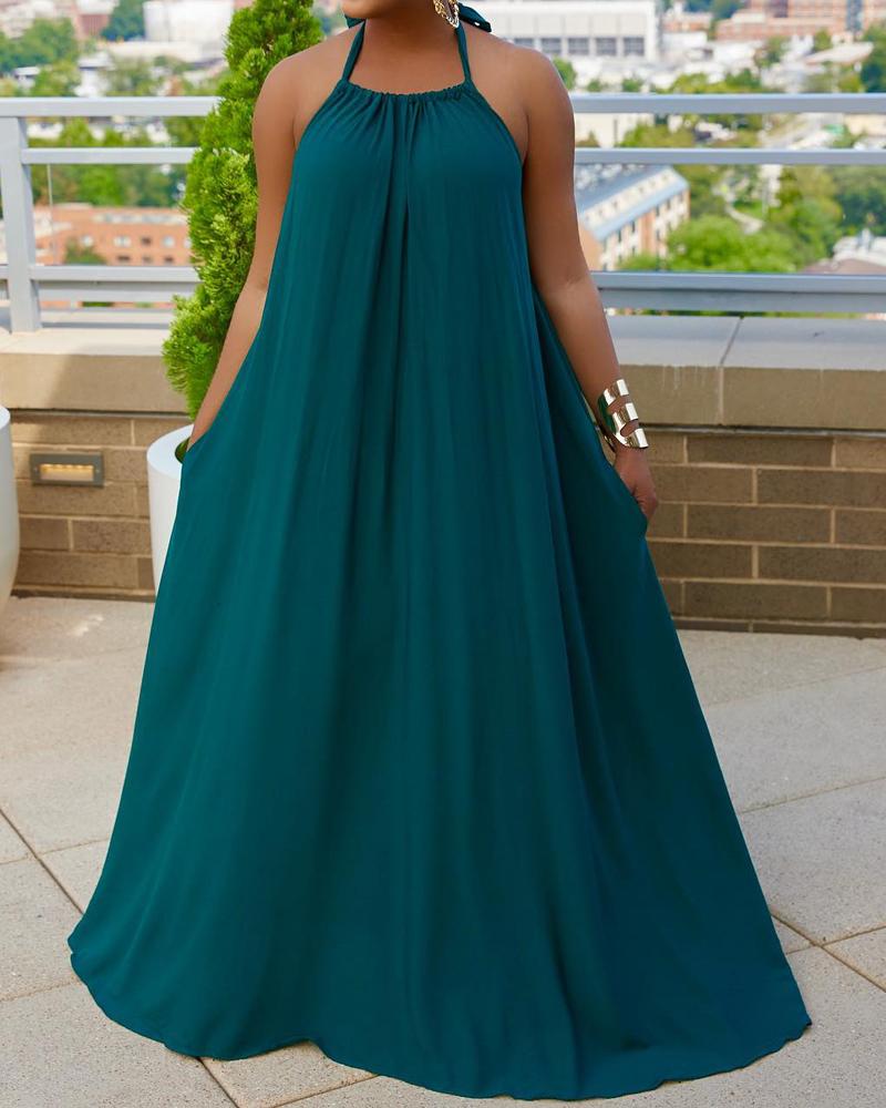

Halter Sleeveless Casual Maxi Dress, Green