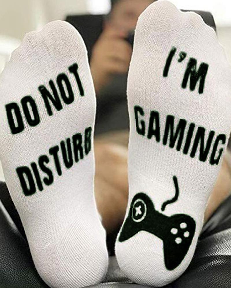 

Letter And Cartoon Printing Socks, White