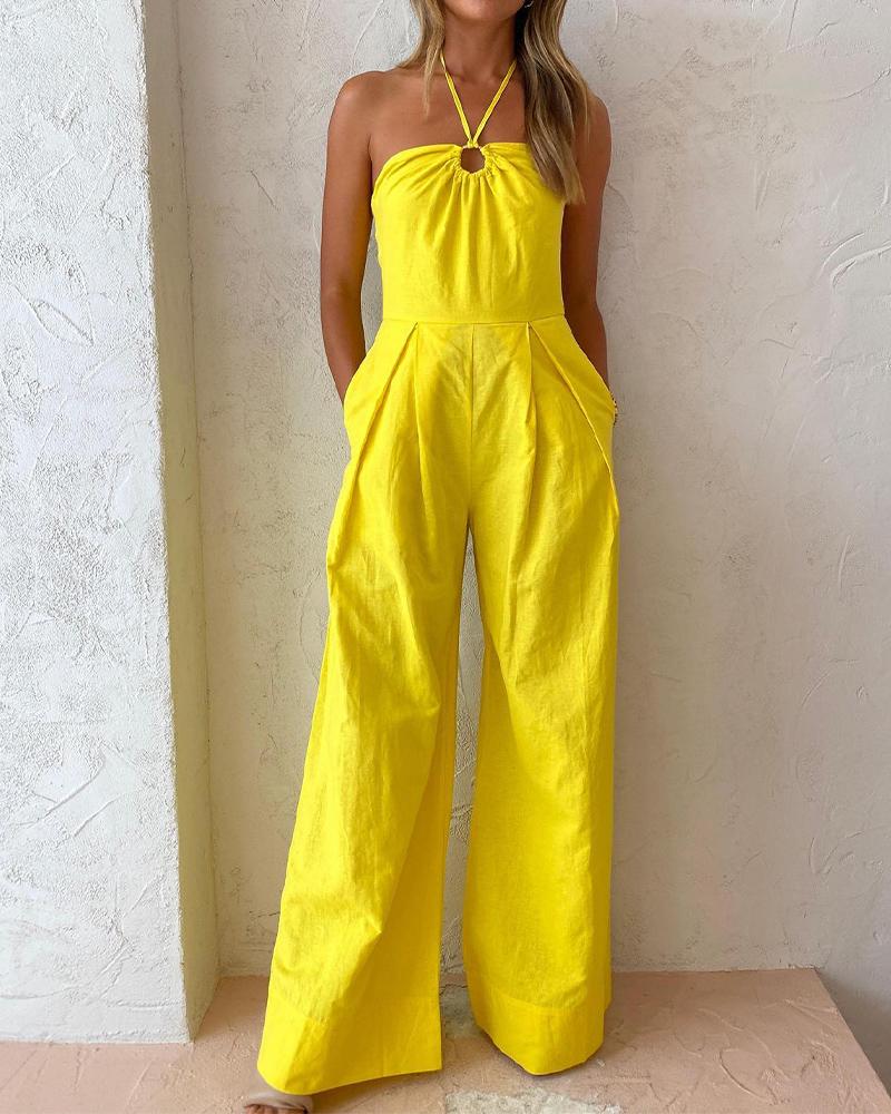 

Pocket Detail O-Ring Halter Jumpsuit, Yellow
