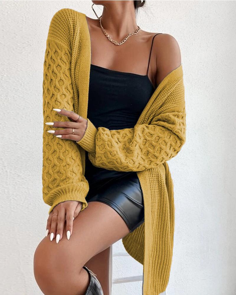 

Lantern Sleeve Open Front Cardigan, Yellow