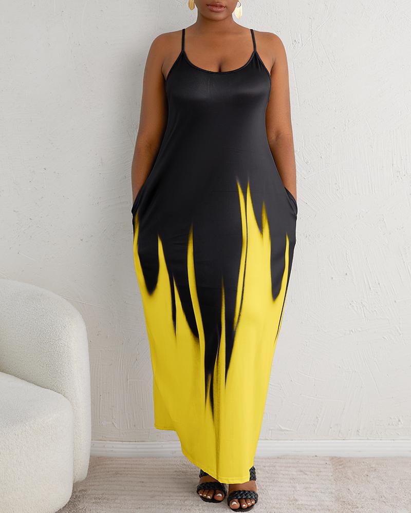 

Abstract Print Colorblock Pocket Design Maxi Dress, Yellow