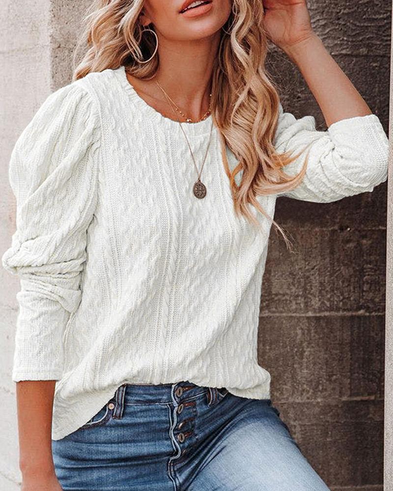 

Gigot Sleeve Cable Knit Sweater, White