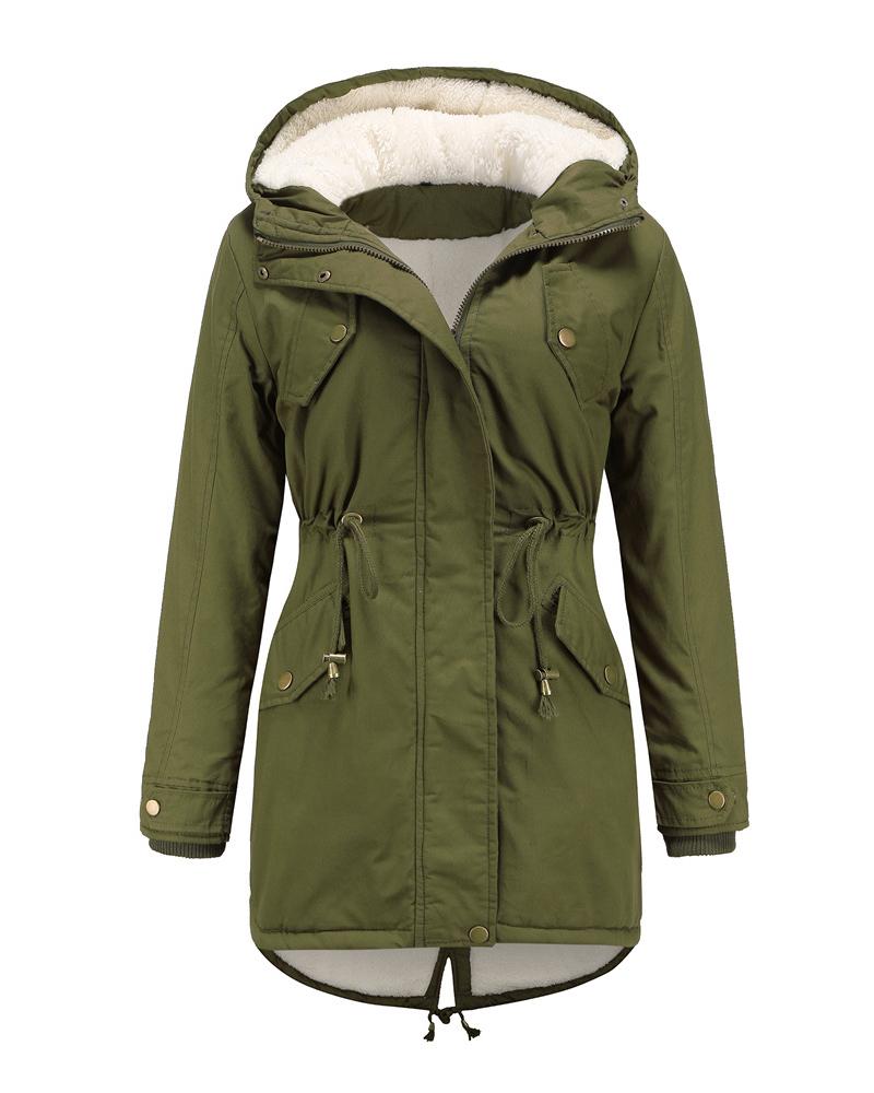 

Women' Parka Casual Winter Long Coat Pocket Design Fur Collar Drawstring Lined Hooded Fit Warm Jacket, Army green