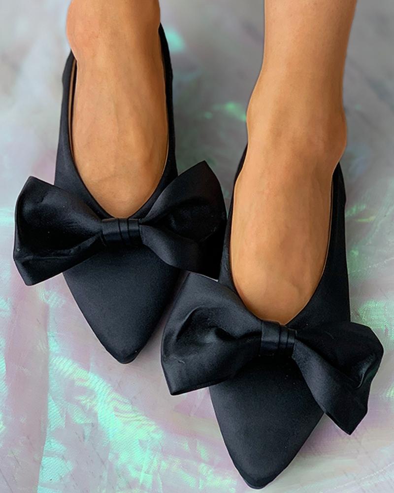 

Satin Bowknot Decor Casual Shoes, Black