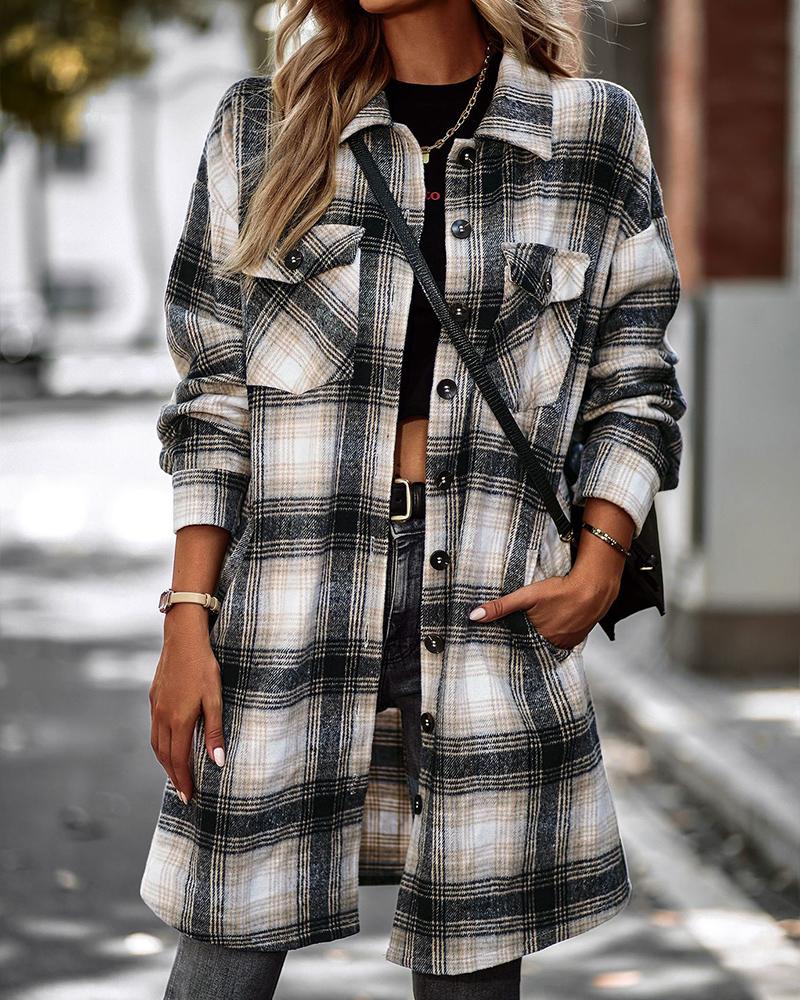 Plaid Print Pocket Design Longline Shacket