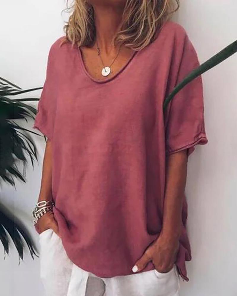 

Solid Color Casual Loose Top, Red