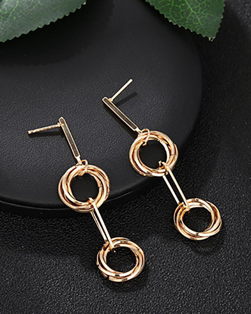 

1Pair Asymmetrical O-Ring Drop Earrings, Gold