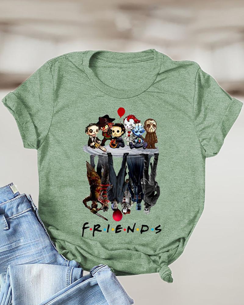 

Halloween Graphic Letter Print Short Sleeve Top, Green