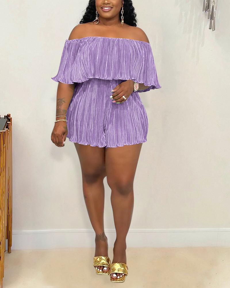 

Off Shoulder Half Sleeve Ruffles Romper, Purple