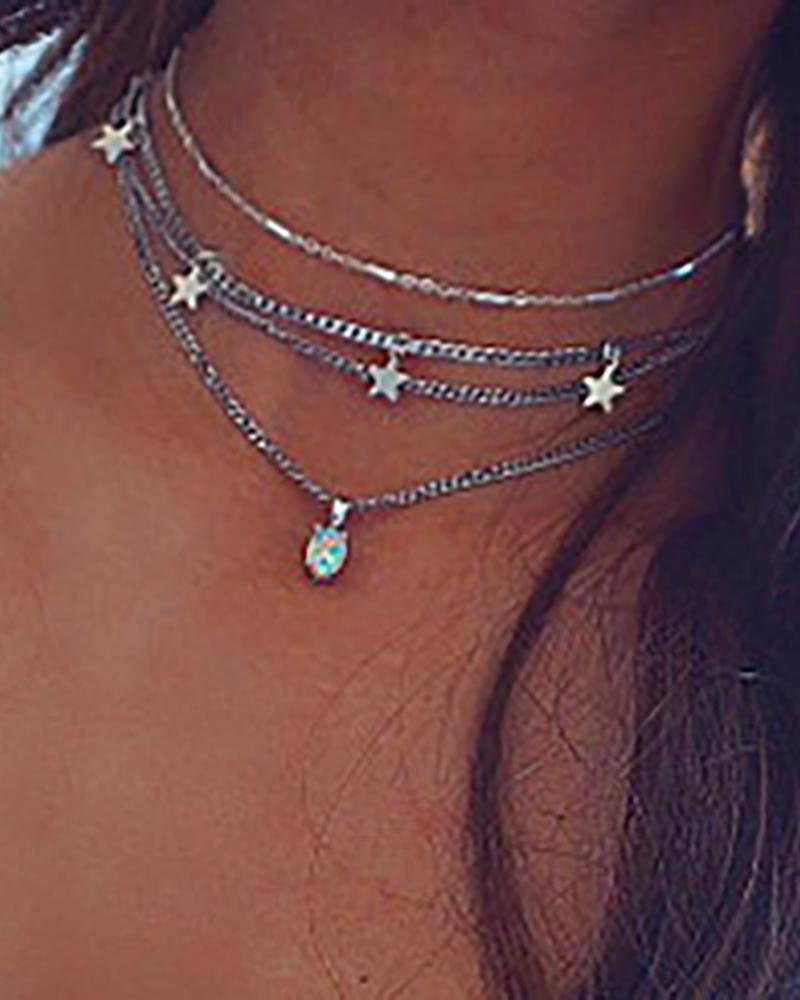 

Fashion Tiered Stars Pendant Necklace, Silver