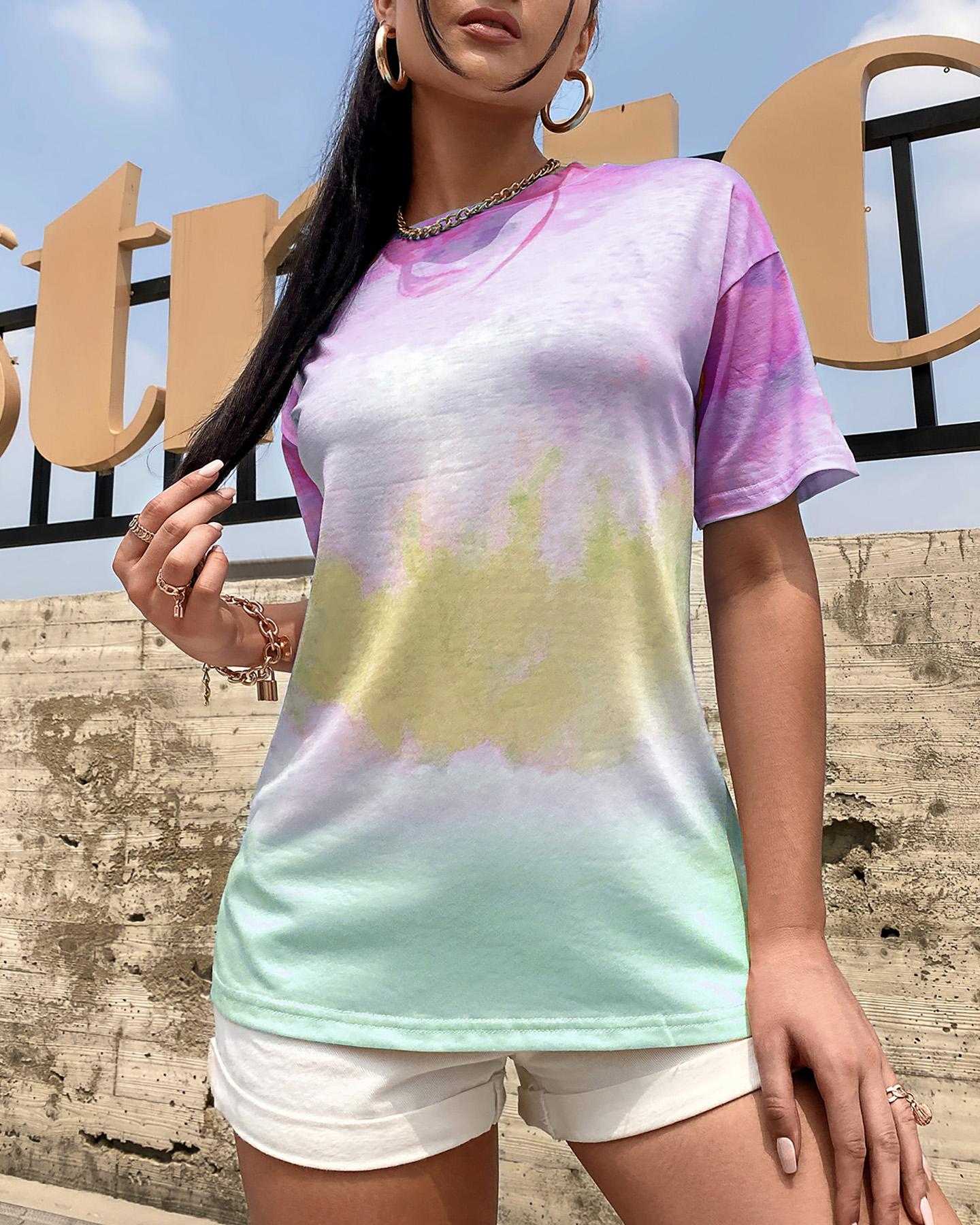 

Tie Dye Print Short Sleeve T-shirt, Multicolor