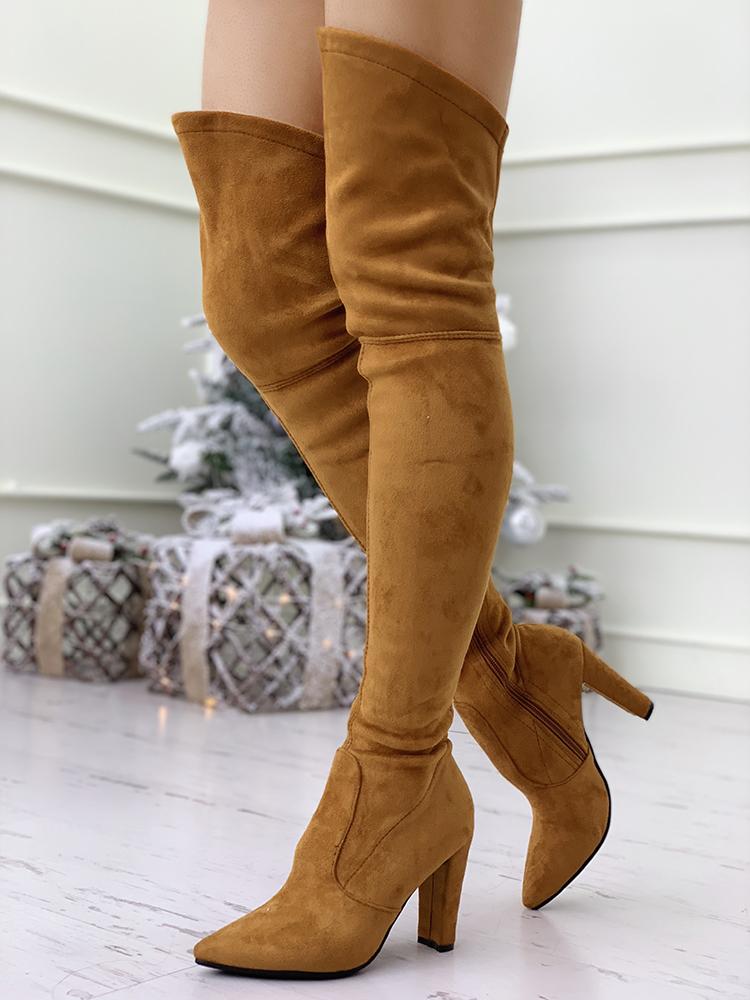 

Pointed Toe Over The Knee Boots, Khaki