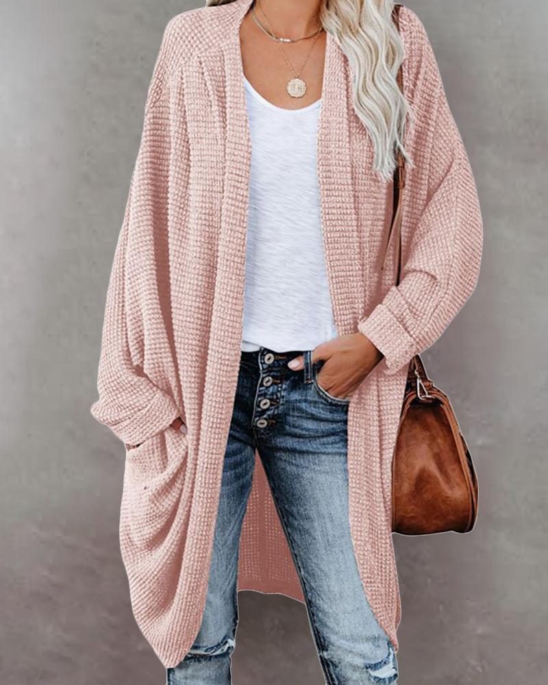 

Batwing Sleeve Open Front Longline Coat, Pink