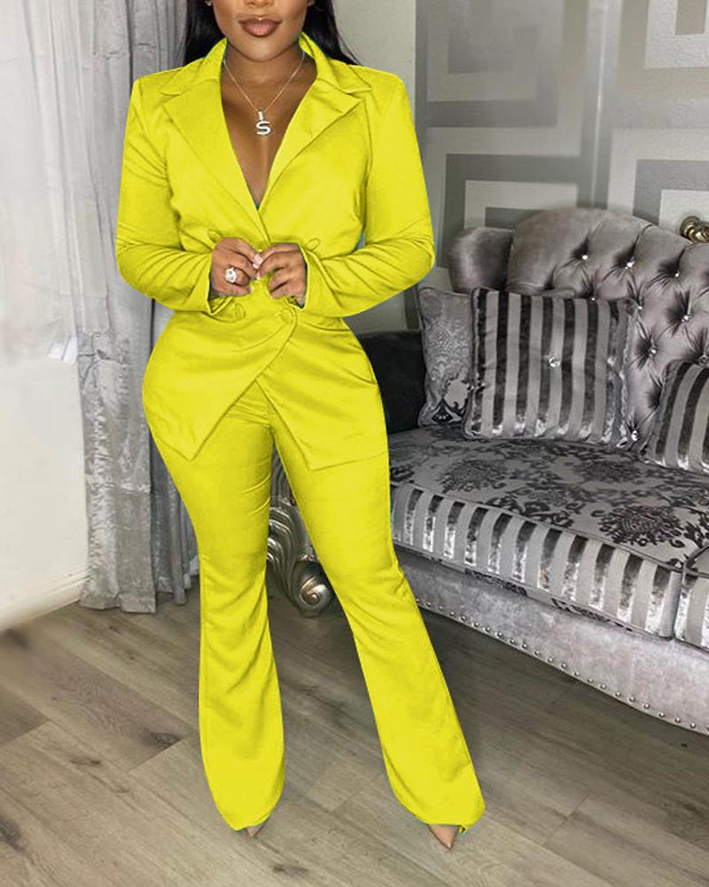 

Long Sleeve Double Breasted Blazer & Pants Set, Yellow