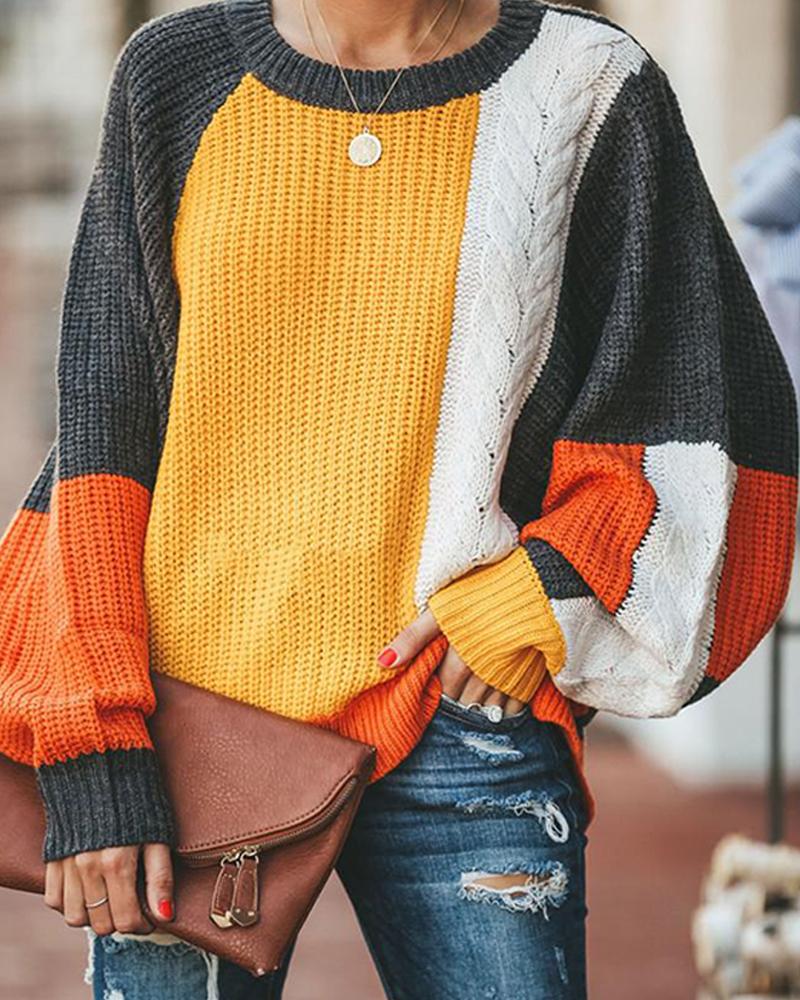 

Loose Large Size Colorblock Sweater, Multicolor