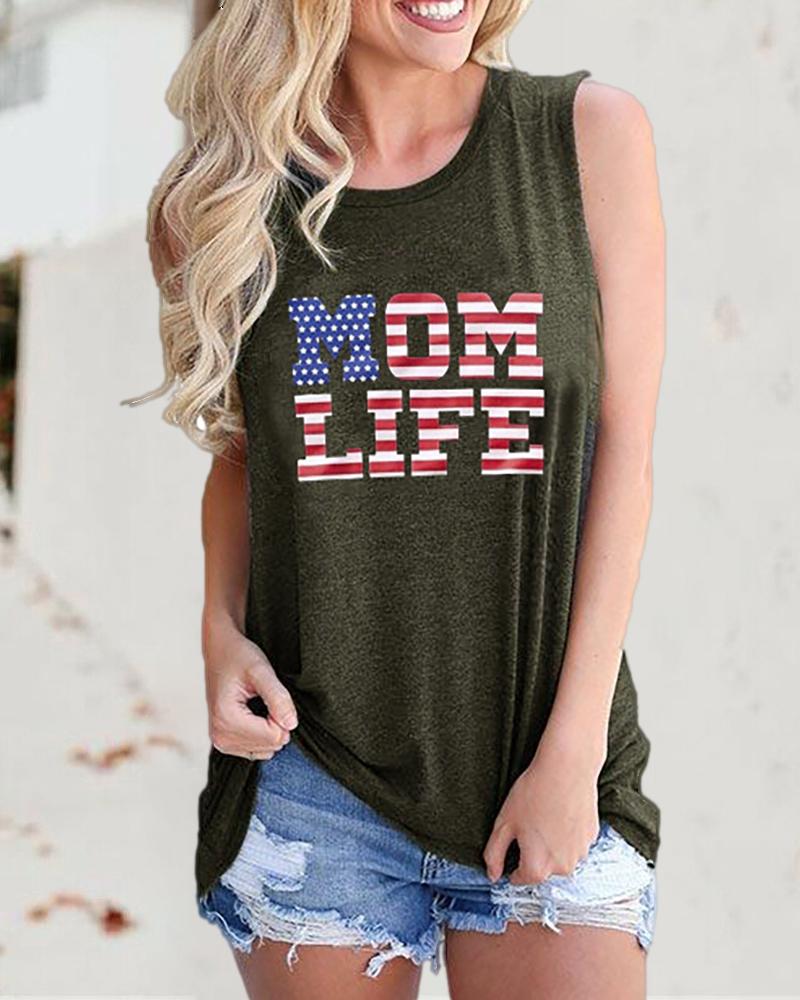 

Independence Day Letter Flag Print Sleeveless Top, Army green