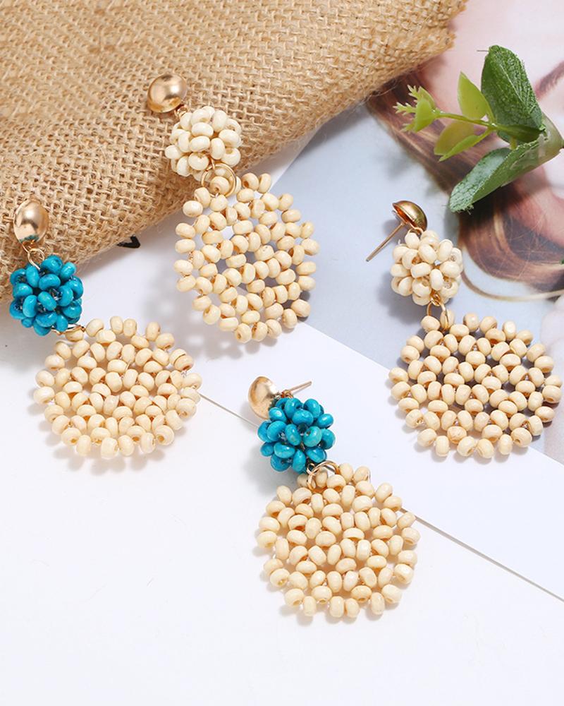 

1Pair Beaded Round Shaped Drop Earrings, White