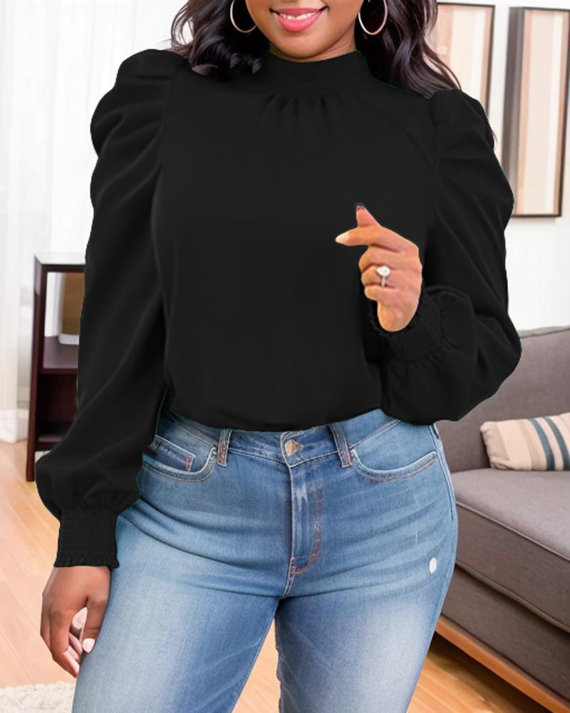 

Plus Size Tied Detail Puff Sleeve Ruched Top, Black