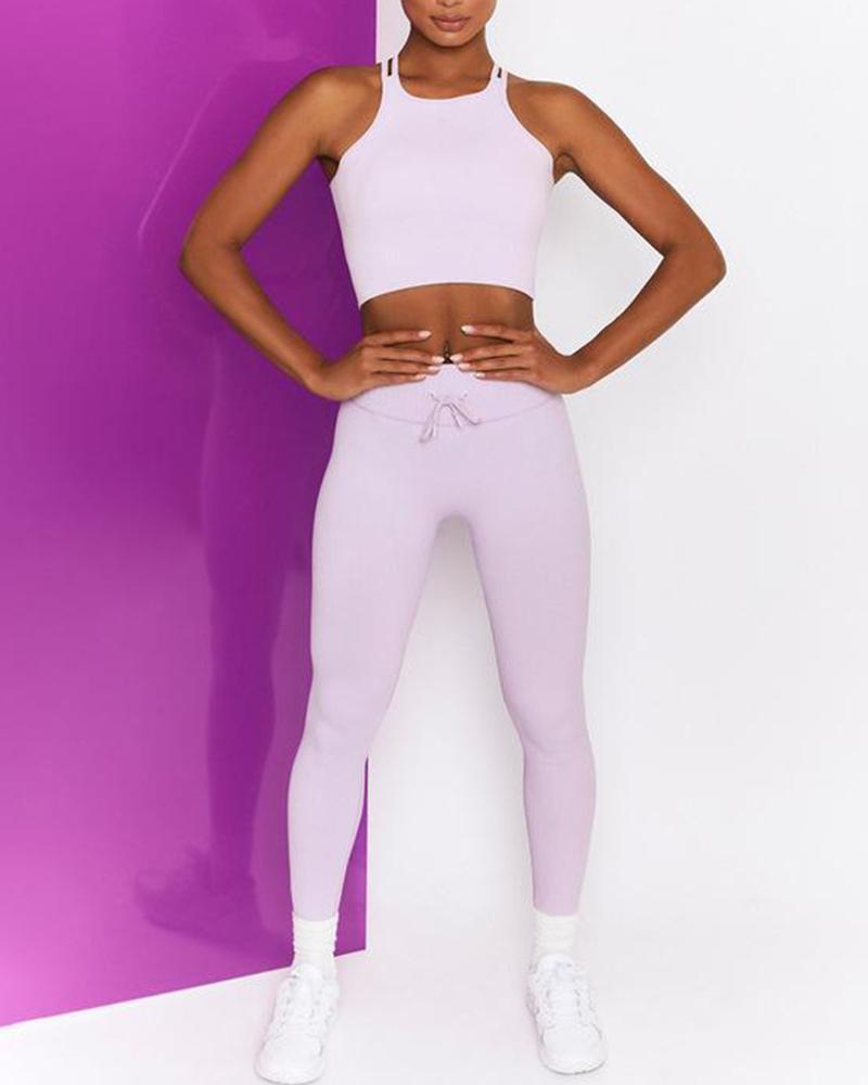 

Solid Color Seamless Sleeveless High Waist Skinny Sexy Active Sets, Purple
