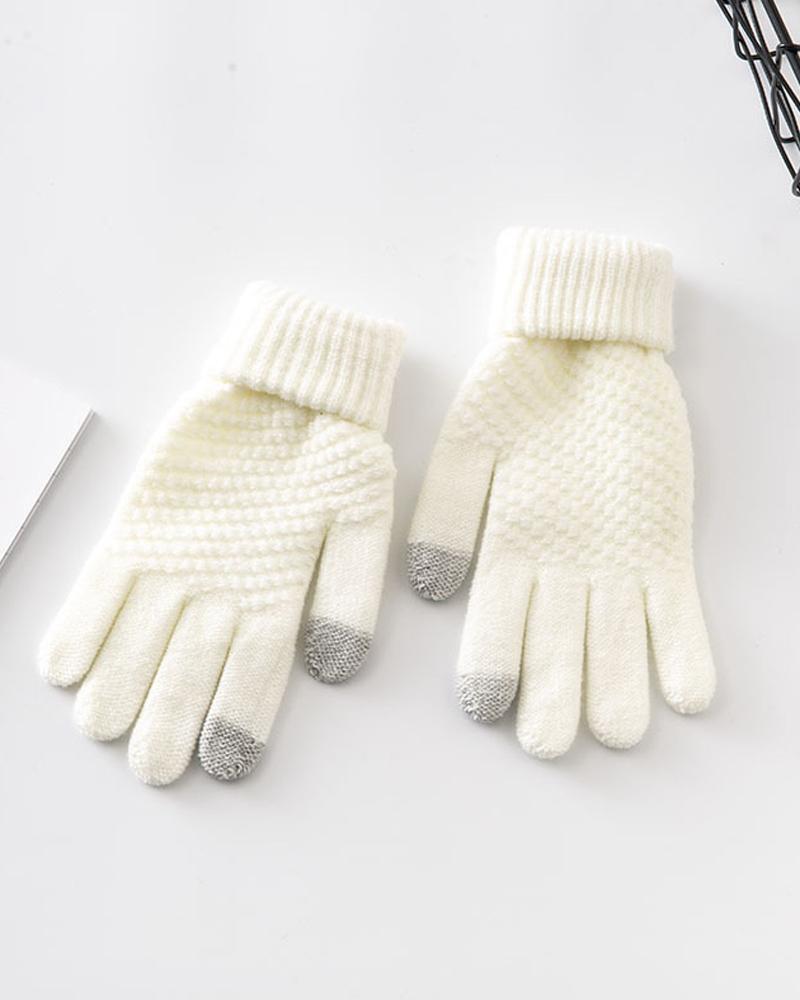 

1Pair Touch Screen Design Knit Gloves, White