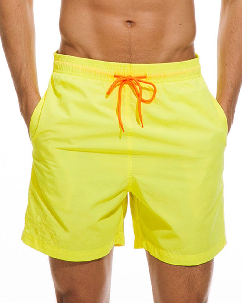 

Solid Drawstring Elastic Waist Loose Wide Leg Shorts, Yellow