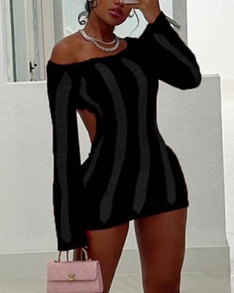 

Off Shoulder Ripped Backless Bodycon Dress, Black