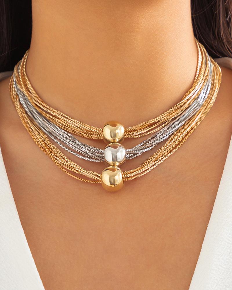

1pcs Golden Ball Multi-layer Chain Necklace, Multicolor