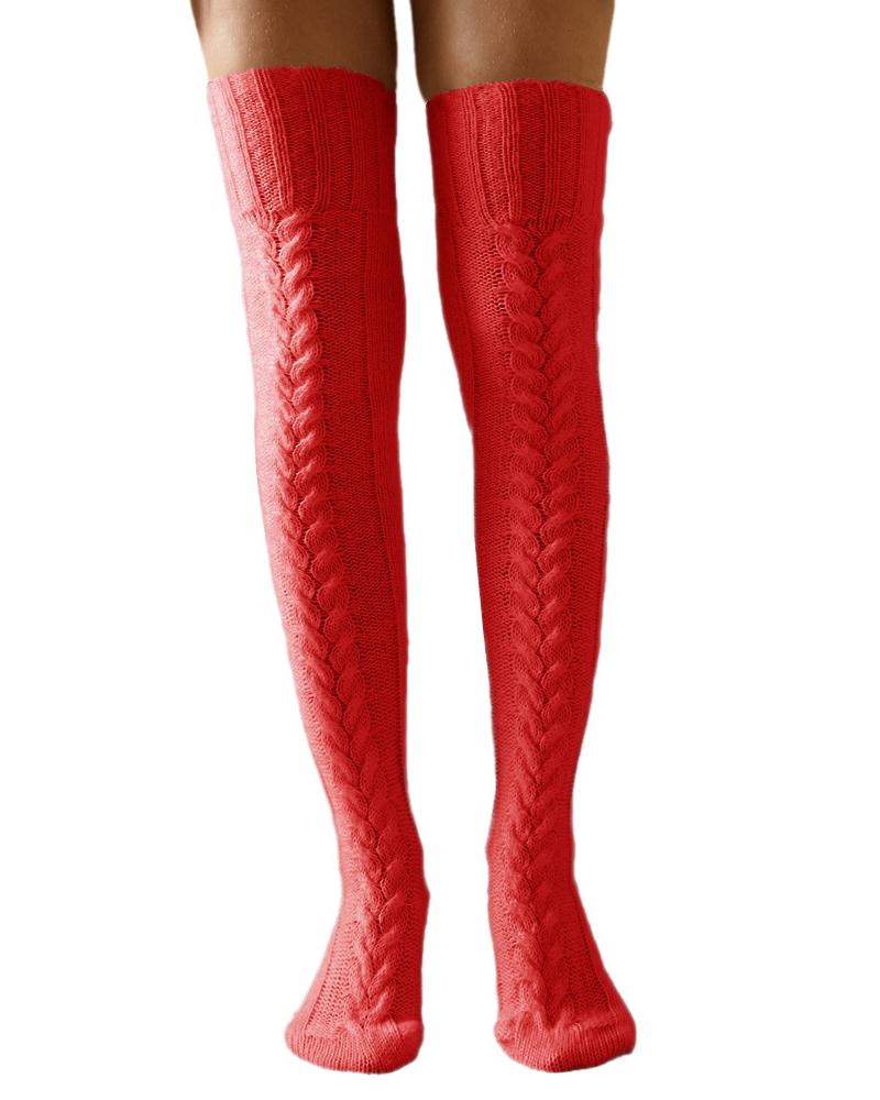 

Over The Knee High Cable Knit Long Socks, Red
