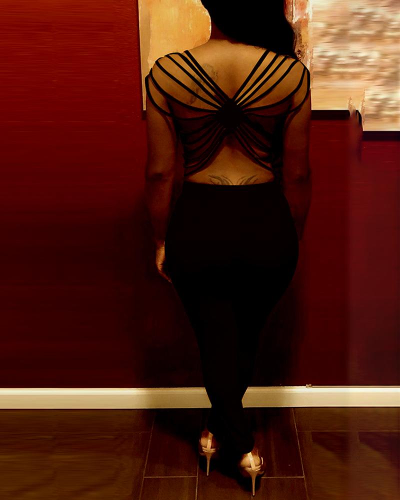 

Multi-Strap Open Back Drawstring Jumpsuit, Black