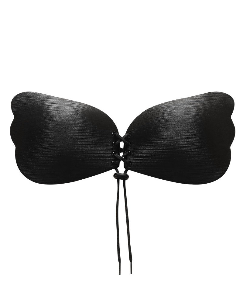 

Wings Shaped Lace-up Drawstring Push Up Adhesive Strapless Invisible Bra, Black