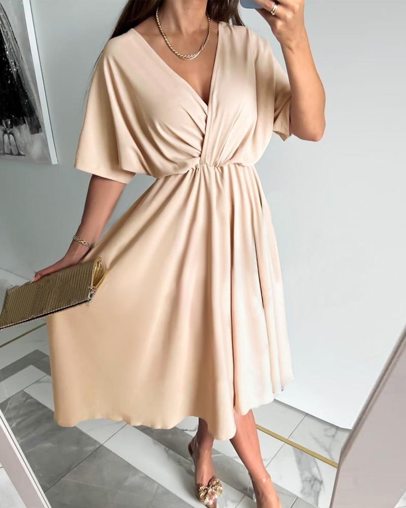 

Plain Batwing Sleeve Wrap Dress, Apricot