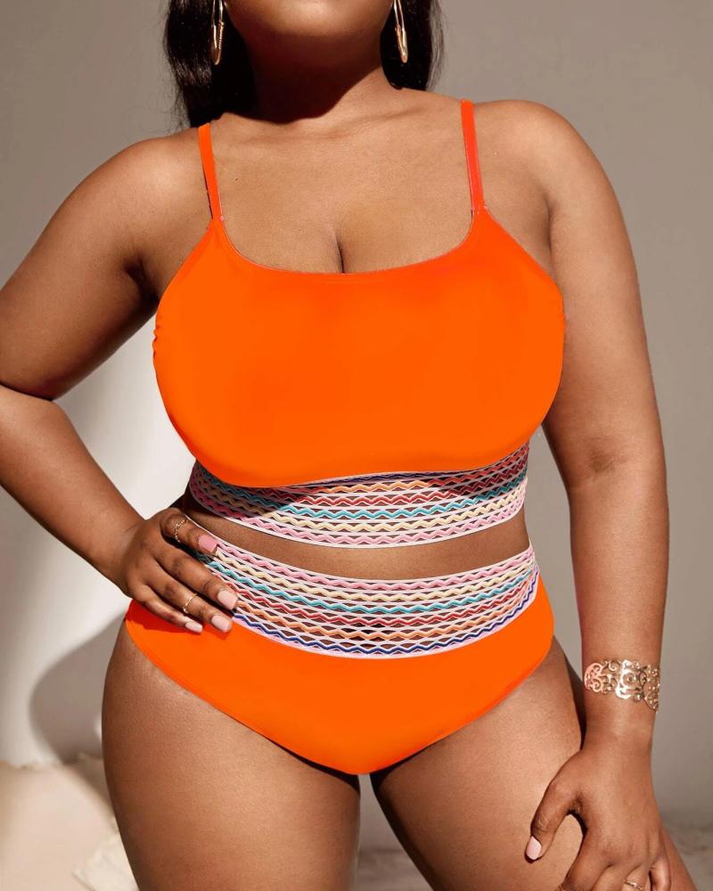 

Plus Size Hollow Out Detail High Waist Bikini Set, Orange